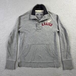 American Eagle Y2K Grey Henley Pullover Graphic Sweatshirt Mens XS